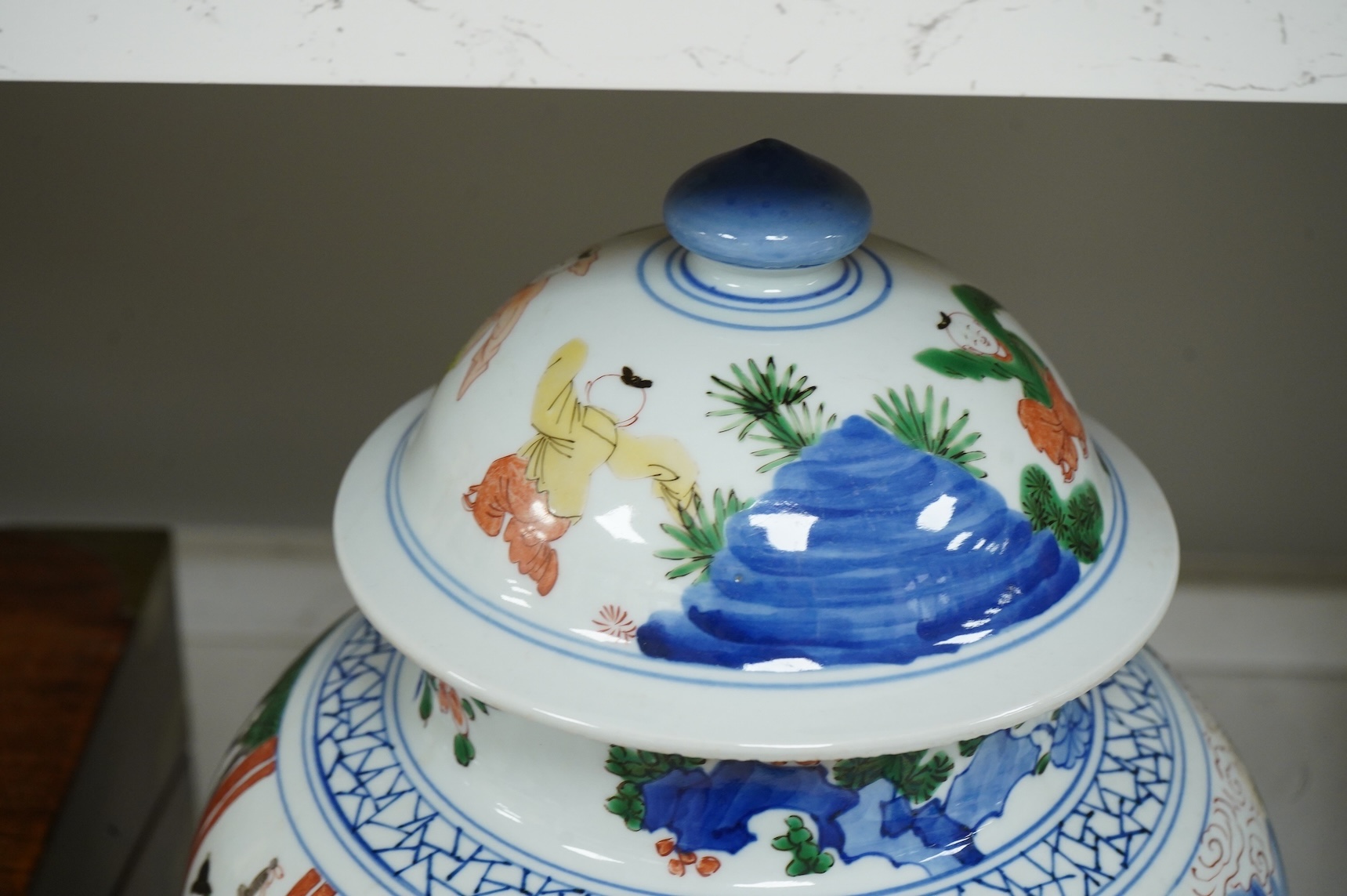 A Chinese famille verte baluster jar and cover, 42cm